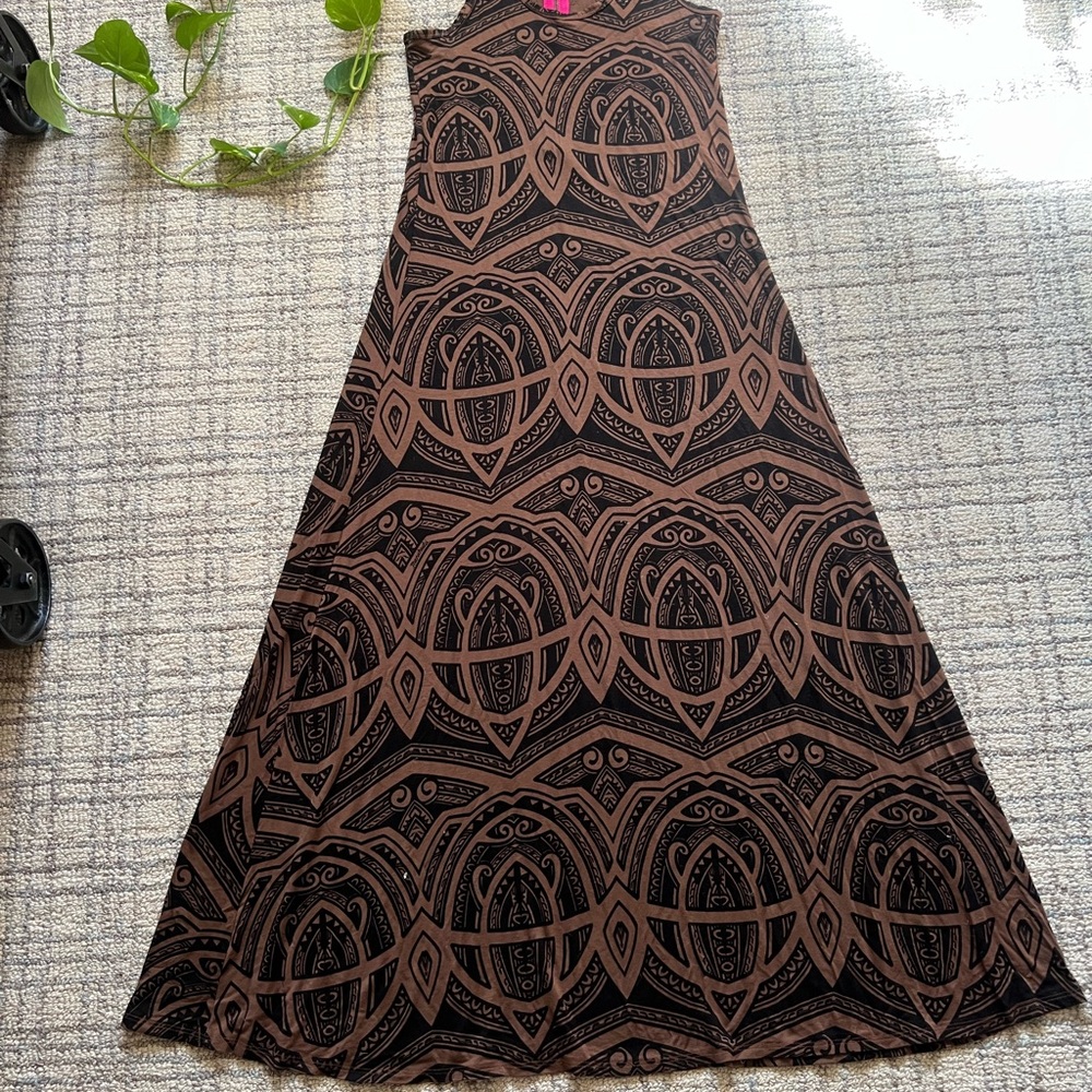 Manuhealii Black and Brown Patterned Maxi Skirt